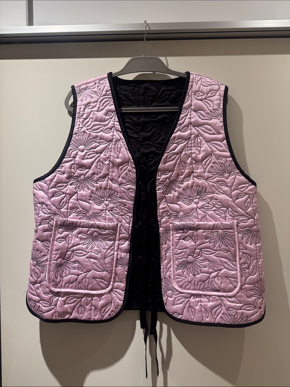 Damson Madder Quilted Pink Floral Vest with Black Trim - size 18